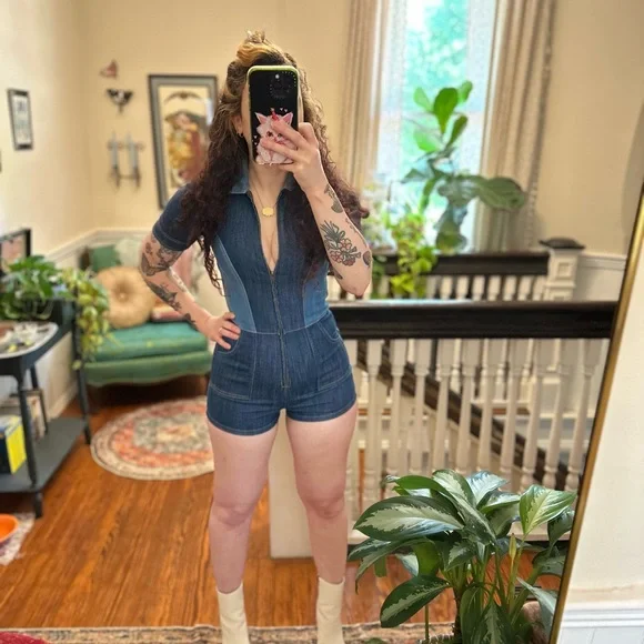 Stoned Immaculate Blue Jean Baby Romper. - Picture 2 of 12